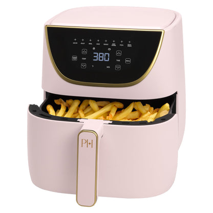 Paris Hilton Air Fryer, Large 6-Quart Capacity, Nonstick Made without PFAS, Touchscreen Display, 8-in-1 (Air Fry, Roast, Broil, Bake, Reheat, Keep Warm, Pizza, Dehydrate), Dishwasher Safe, Pink