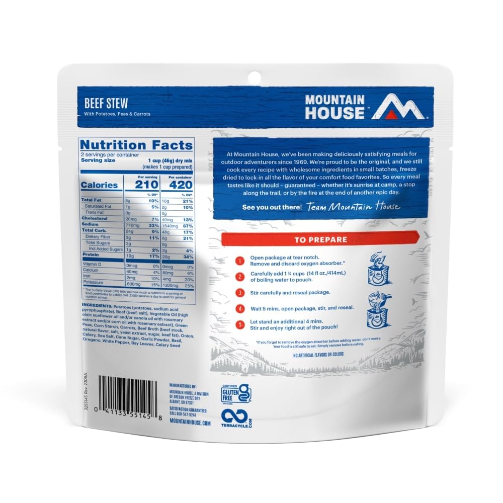 Mountain House Beef Stew | Freeze Dried Backpacking & Camping Food | 2 Servings | Gluten-Free
