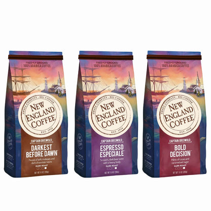 New England Coffee Dark Roast Ground Coffee Variety Pack - 10oz Bag (Pack of 3)