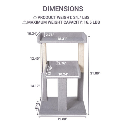 Lulu Cat Tree Tower - 2 Tier Cat condo for Large Cats Tower with Scratching Post Multi - Level Tree for Large Indoor Cats by Naomi Home Gray