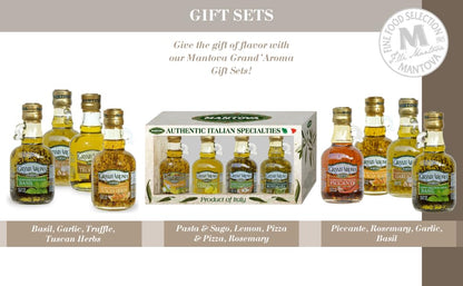 Mantova Grand’Aroma Flavored Extra Virgin Olive Oils, Variety Gift Set, made in Italy, cold-pressed, 100% natural, heart-healthy, for grilling, barbequing, smoking, and cooking, 8.5 oz