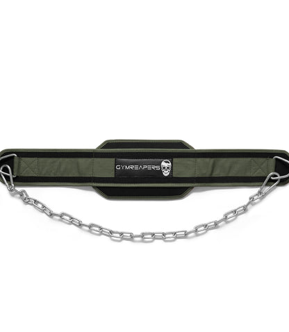 Gymreapers Dip Belt With Chain For Weightlifting, Pull Ups, Dips - Heavy Duty Steel Chain For Added Weight Training (Ranger Green)