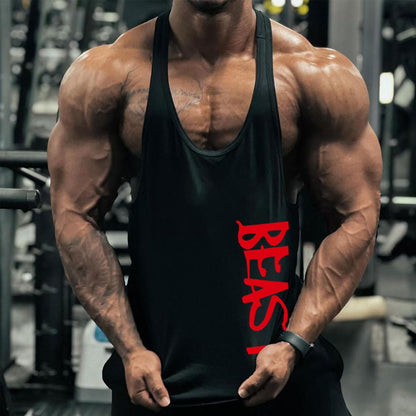InleaderAesthetics Men's Tank Tops Sleeveless Shirts Y-Back Gym Workout Stringer Tank Tops Bodybuilding Fitness T-Shirts - Black-L