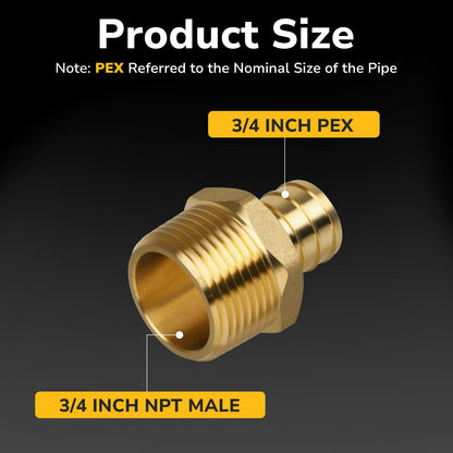 JUWO PEX Fitting, 3/4" Male NPT to 3/4" PEX Adapter for Plumbing Repairs or Remolding, Sturdy and Durable Brass Crimp Fitting (4 Pack)