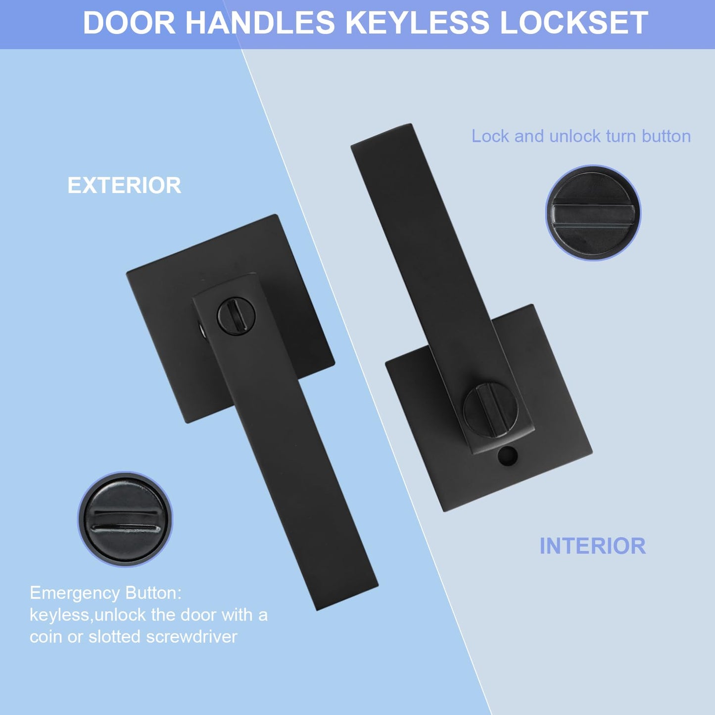 RAZCC Privacy Door Levers, 6 Pack Matte Black Door Handles, Bed and Bath Door Locksets Heavy Duty Keyless Interior Handles, Reversible for Left Right Handed Doors