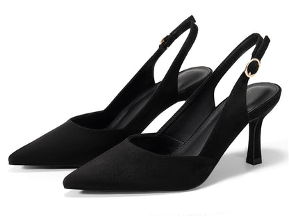Rilista Womens Slingback Pumps Closed Pointed Toe Kitten Heel Sandals Wedding Evening Party Dress Shoes Black Suede