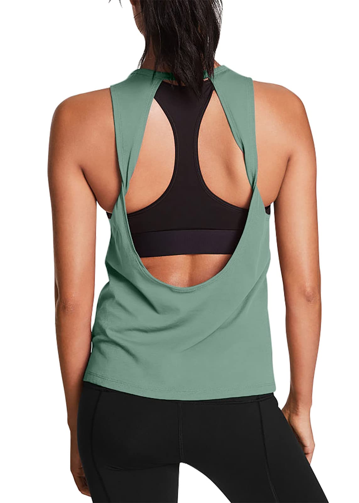 Mippo Workout Tops for Women Open Back Yoga Tops Athletic Tank Exercise Shirt Muscle Tank Gym Workout Clothes Gray Green XS