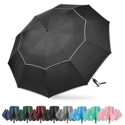G4Free 62 Inch Windproof Inverted Umbrella with Reflective Stripe Large Compact Reverse Golf Umbrella for Rain 10 Ribs Double Canopy Travel Umbrella Automatic Open Close (Black)