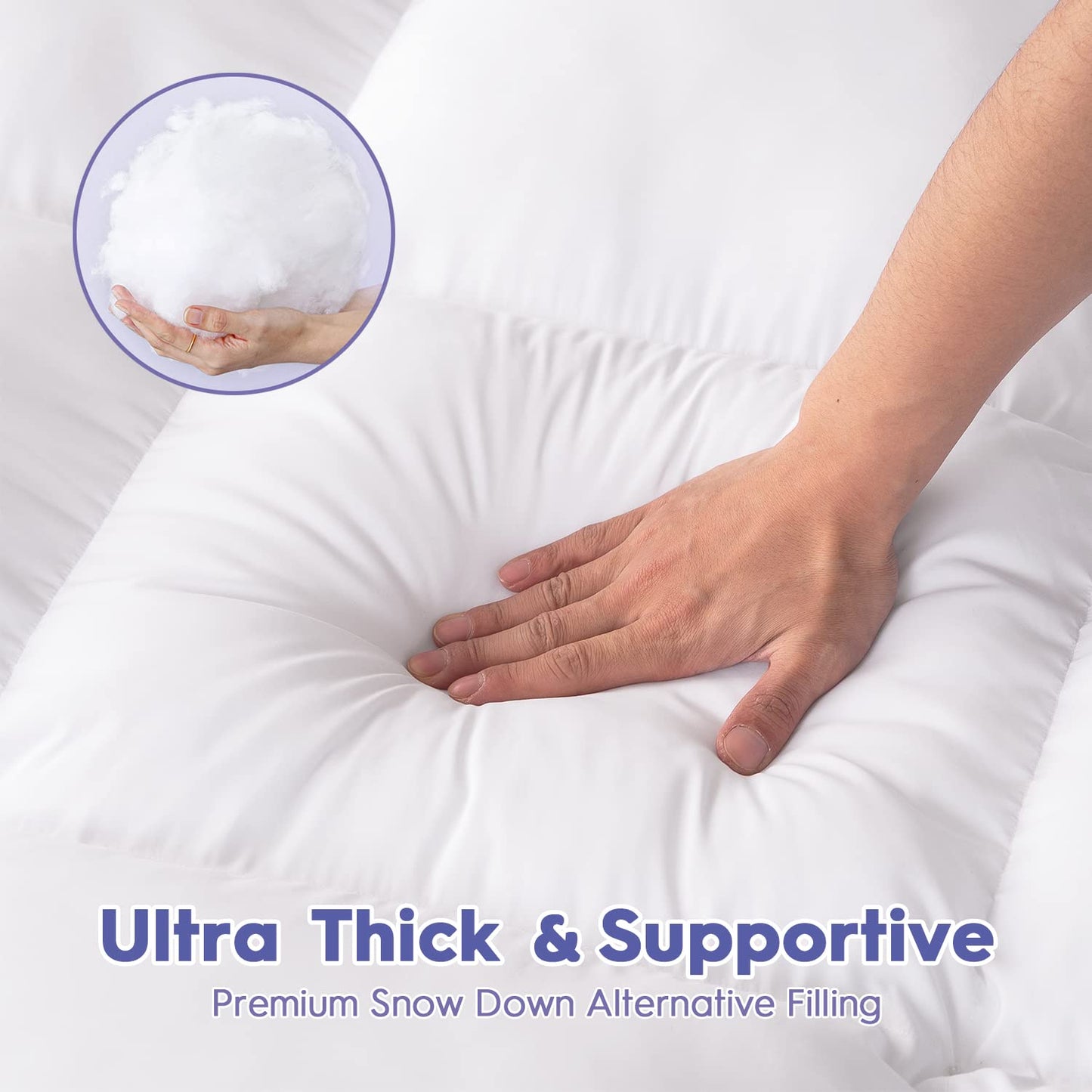 ABENE King Size Mattress Topper for Back Pain Relief, Extra Thick Mattress Pad Pillowtop, Soft Plush Mattress Cover Bed Topper with Deep Pocket, Overfilled Down Alternative Filling, White