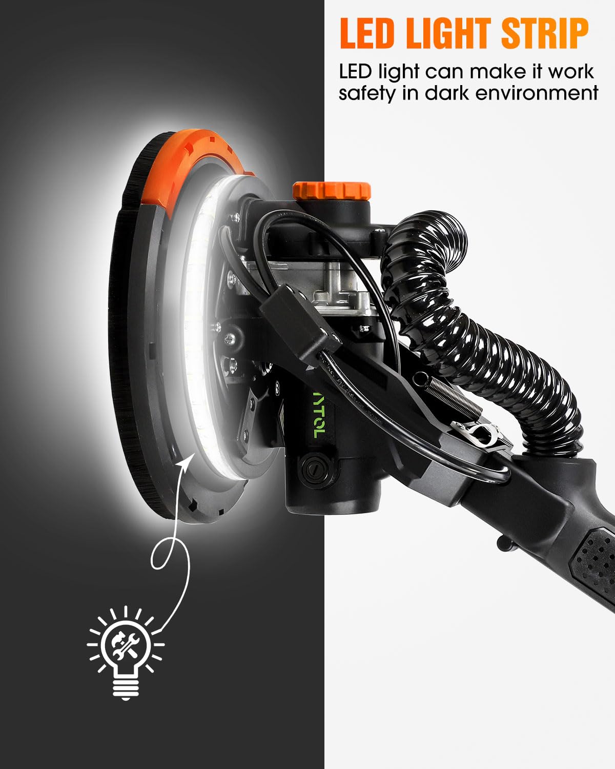 MYTOL Electric Drywall Sander with Vacuum Dust Collection, Variable Speed, LED Light, Foldable Handle, Sanding Discs & Grids