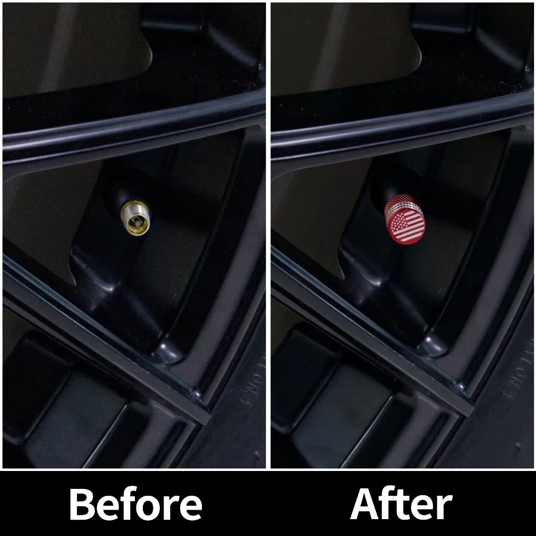 SINGARO American Flag Valve Stem Cap, 12PCS Aluminum Alloy Rubber Sealed Tire Cap, Universal for Cars, Trucks, SUVs and Motorcycles, Car Exterior Accessories (Red)