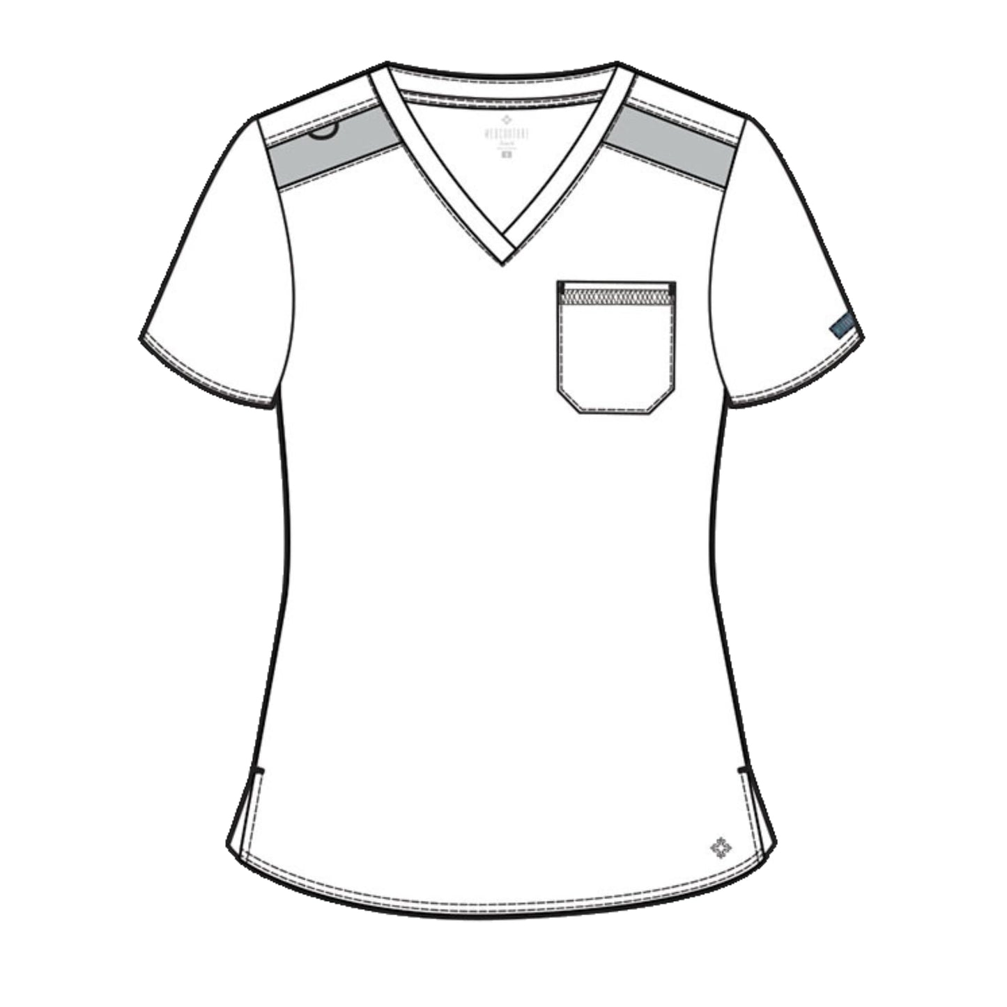 Med Couture Women's V-Neck Scrub Top, Modern Fit Tuck-in Top with Stretchy Rib-Knit Shoulders and Chest Pocket - MC7448, Slate, Medium