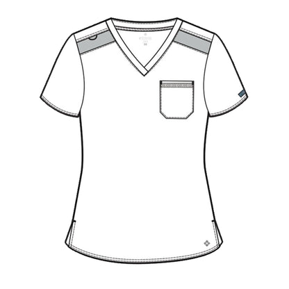 Med Couture Women's V-Neck Scrub Top, Modern Fit Tuck-in Top with Stretchy Rib-Knit Shoulders and Chest Pocket - MC7448, Slate, Medium