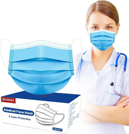 100 Pack Disposable Face Masks, Medical Grade 3 Ply Protection Face Mask for Adults - Comfortable,Soft, Breathable