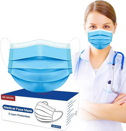100 Pack Disposable Face Masks, Medical Grade 3 Ply Protection Face Mask for Adults - Comfortable,Soft, Breathable