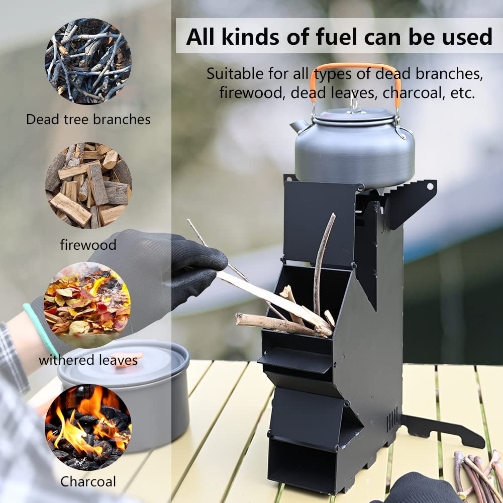 Rocket Stove Rocket Stove for Cooking Portable Wood Burning Stove Wood Fire Camping Stove for Cooking backyard cooking Camping grill outdoor events BBQ Comes with storage bag