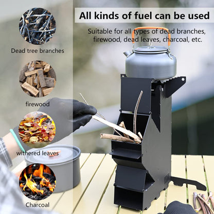 Rocket Stove Rocket Stove for Cooking Portable Wood Burning Stove Wood Fire Camping Stove for Cooking backyard cooking Camping grill outdoor events BBQ Comes with storage bag