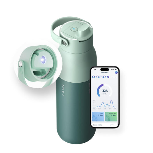 LARQ Bottle PureVis 2 23 oz - UV Water Purifier with Self-Cleaning, App Hydration Tracking, Filter Straw, Detachable Handle, Double-Wall Insulated, Eucalyptus Green