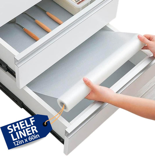 Linda's Essentials Shelf Liner Drawer Liner for Kitchen Cabinets Non-Adhesive (12 x 60 Inches) - Non-Slip Easy Clean Kitchen Cabinet and Cupboard Protector, Waterproof Mat, Clear Roll