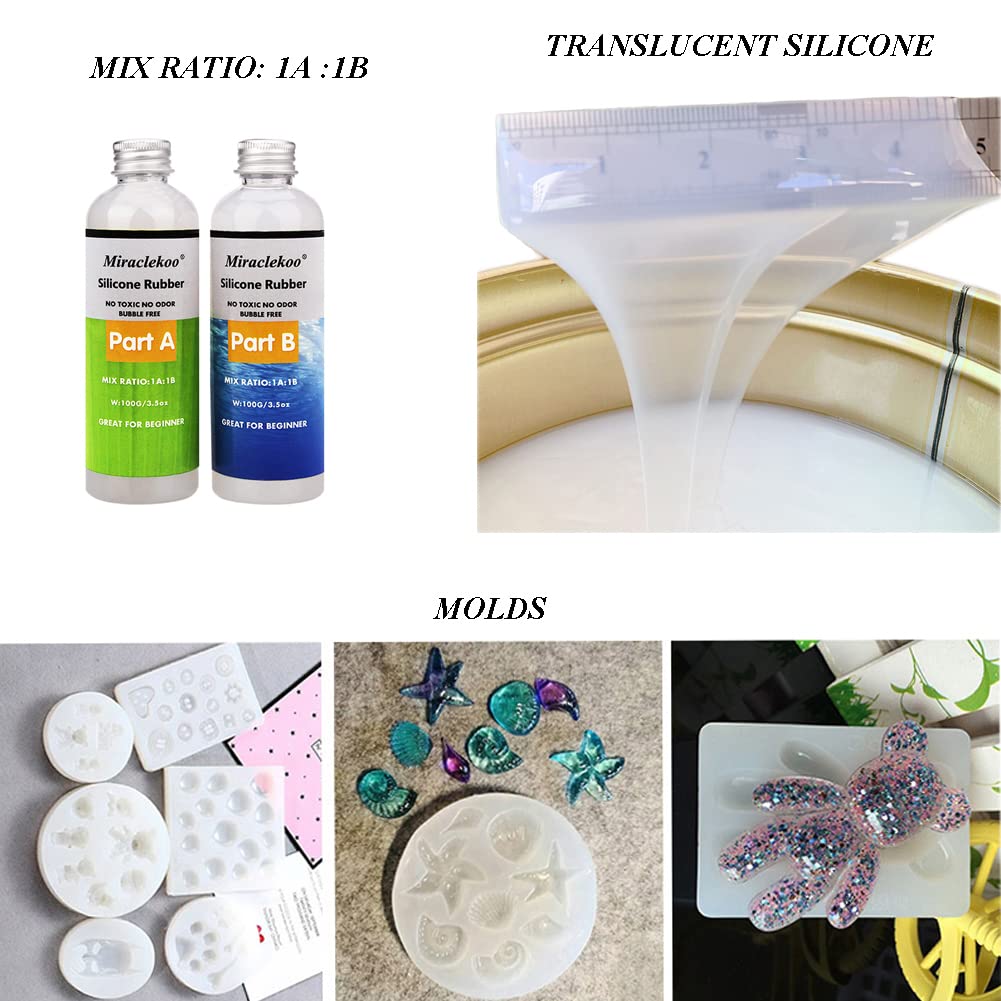 Miraclekoo Silicone Mold Making Kit Liquid Silicone Rubber 15A Platinum Silicone Translucent Mold Making Silicone for Casting Resin Molds, Silicone Molds (7 oz)