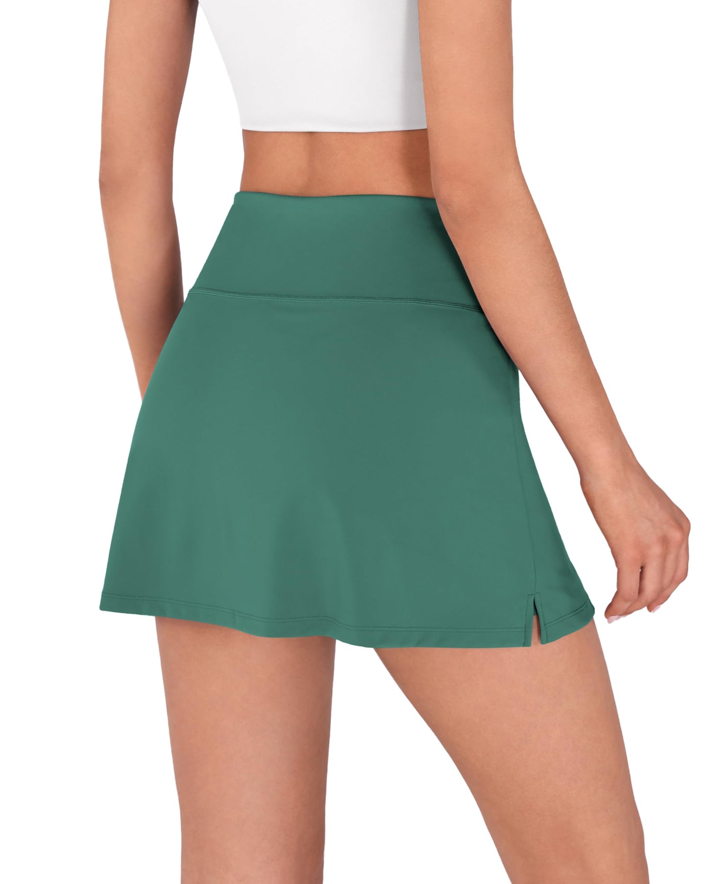 ODODOS Women's Athletic Tennis Skorts with Pockets Built-in Shorts Golf Active Skirts for Sports Running Gym Training, Green, Medium