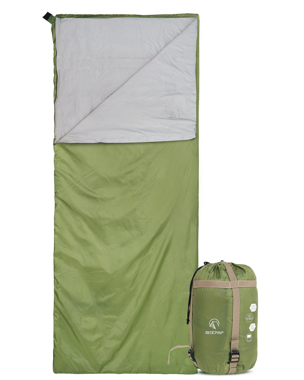 REDCAMP Ultra Lightweight Sleeping Bag for Backpacking, Comfort for Adults Warm Weather, with Compression Sack Green (75"x 32.5")