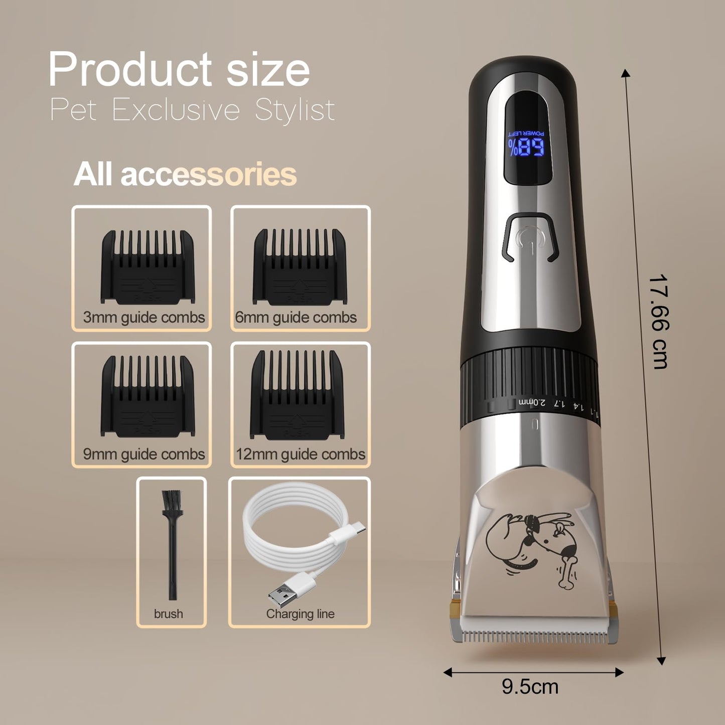 AJELU Dog Grooming Clipper Kit, Cordless Low Noise Rechargeable Electric Trimmer With Adjustable Comb & Detachable Blades, Suitable for Dogs, Cats, Pets