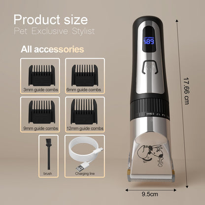 AJELU Dog Grooming Clipper Kit, Cordless Low Noise Rechargeable Electric Trimmer With Adjustable Comb & Detachable Blades, Suitable for Dogs, Cats, Pets