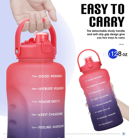 HydroPal 1 Gallon Water Bottles with Straw, 128 oz / 3.8L Water Bottle BPA Free Innovative 2-IN-1 Lid Gym Bottle with Times to Drink Motivational, Large for Sports Fitness Camping Water Jug One Gallon