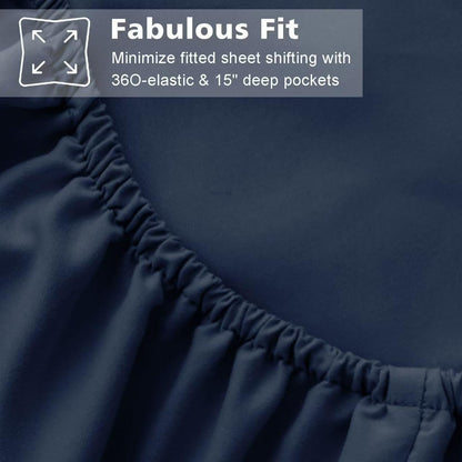 Queen Size 4 Piece Bed Sheet Set - Ultra Imitation Cotton-Premium Breathable & Cooling Sheets - Hotel Luxury Bed Sheets Deep Pocket up to 15"- Wrinkle, Fade, Stain Resistant (Navy Blue, Queen)