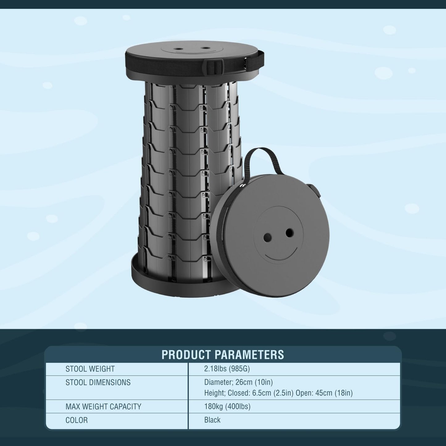 NUMANU Collapsible Stool 2-Pack - Upgraded Portable Folding Stool, Height Adjustable, Lightweight & Sturdy, Retractable Telescoping Camping Pop Up Seat Chair or Foldable Travel Footrest - Max 400lbs