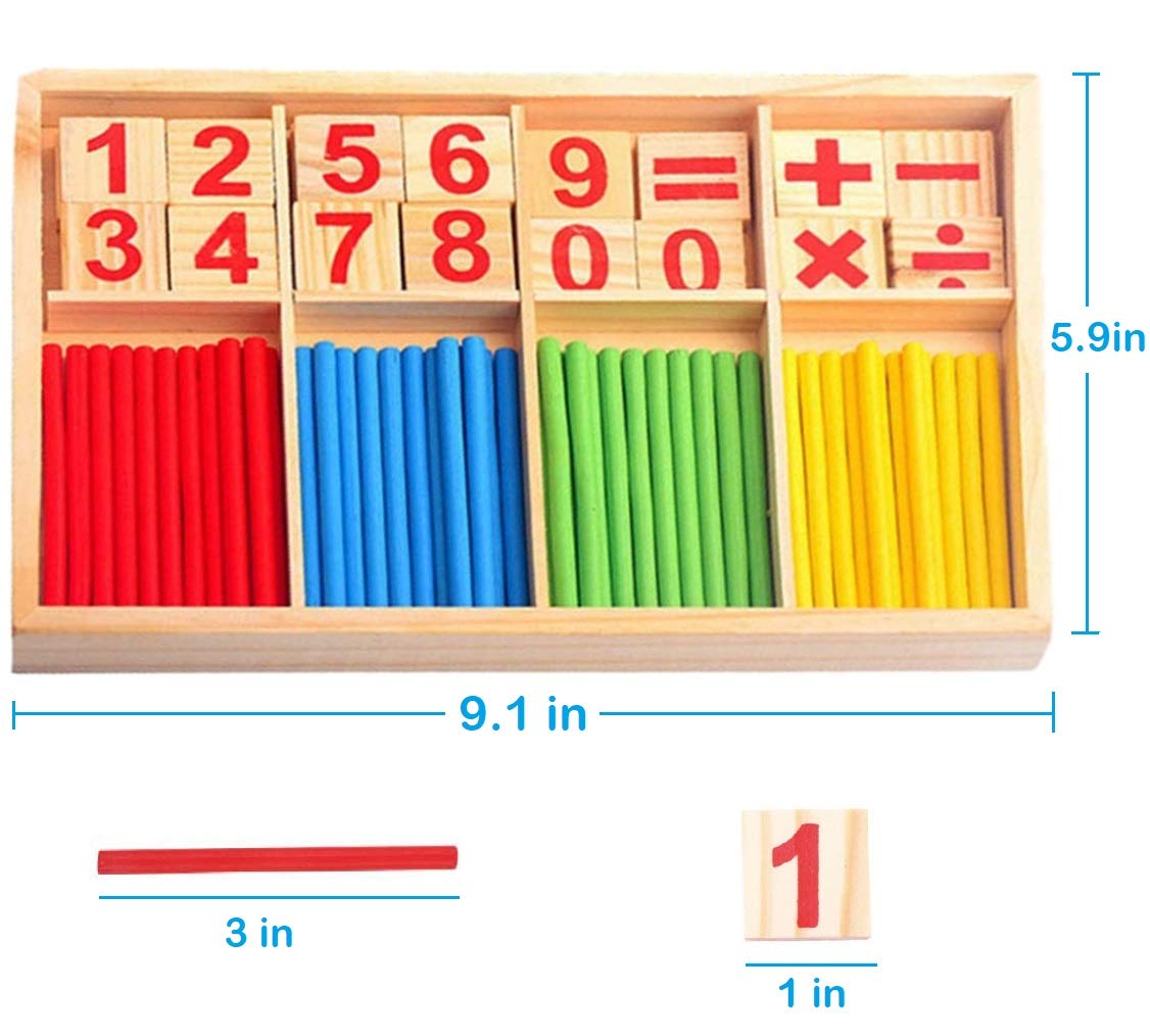 KUTOI Counting Number Blocks and Sticks | Montessori Toys for Kids Learning| Homeschool Supplies for Math manipulatives | Toddlers Educational Wooden rods with Storage Tray