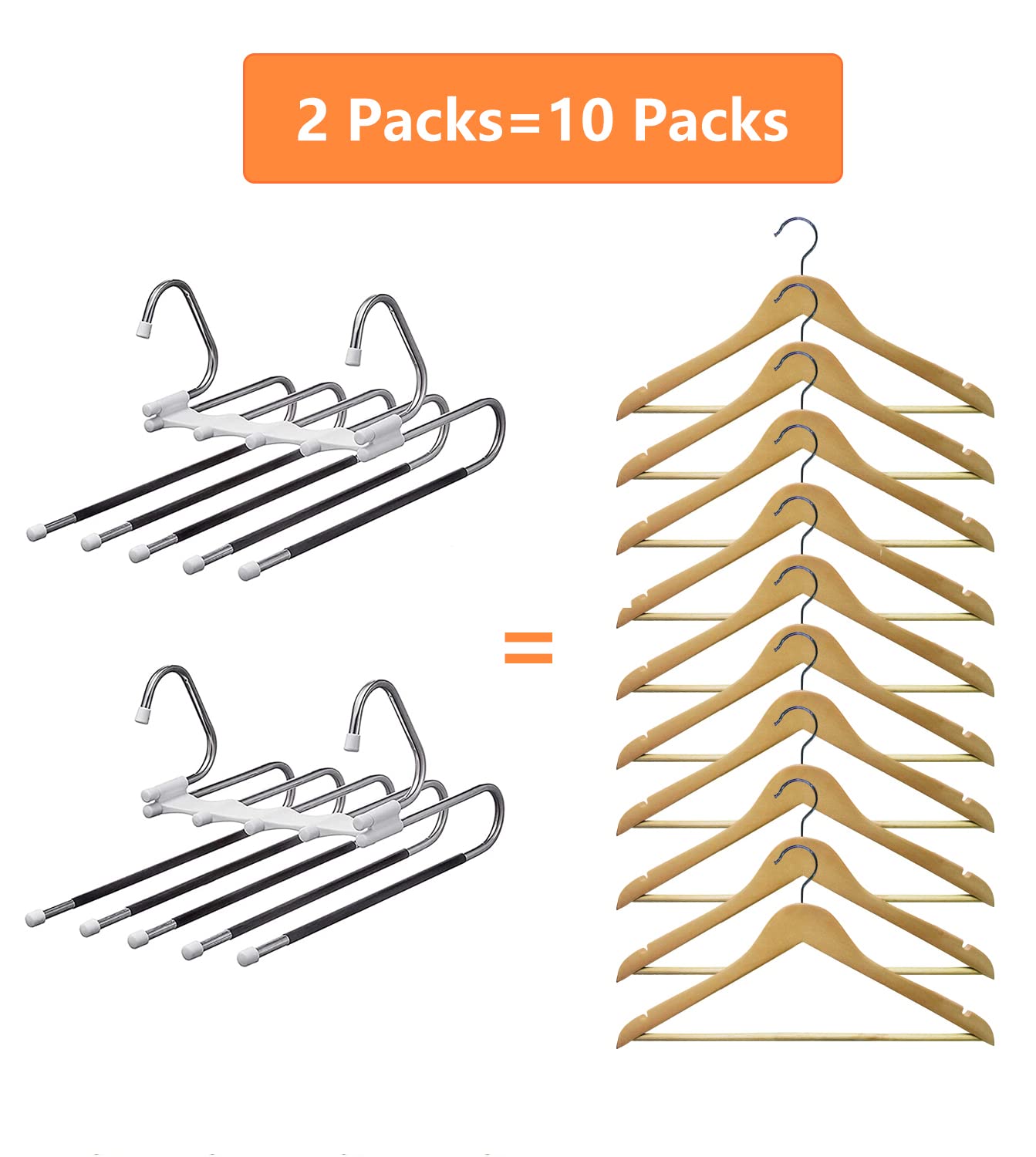 Kalimdor Pants Hangers 2 Pack Space Saving Metal Closet Organizer,Clothes Pants Hangers,Anti-Slip Design,Closet Organizers and Storage for Pants Jeans Skirts Scarf Legging