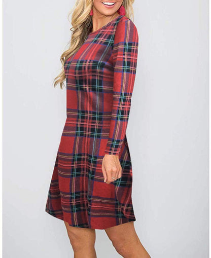 MIROL Women's Long Sleeve Plaid Color Block Casual Swing Loose Fit Tunic Dress