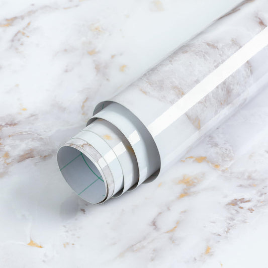 rabbitgoo Glossy Marble Contact Paper Peel and Stick Wallpaper 17.5" X 78.7" Countertop Furniture Waterpoof Self Adhesive Removable Cover for Kitchen Bathroom Cabinet Drawer Shelf Liner Vinyl Roll