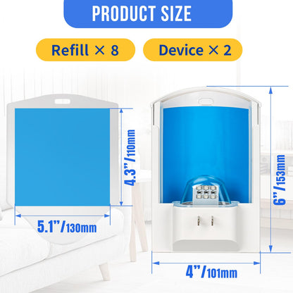 2 Flying Insect Traps & 8 Cartridges - Plug in Fruit Fly Trap for Indoor - Bug Catcher for Gnats, House & Fruit Flies - Mess-Free with Blue & UV Light (2 x Devices & 8 x Refills)