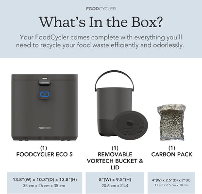 Food Cycler Eco 5 Award-Winning Kitchen Food Recycler | Indoor Composter Bin Alternative | Electric Countertop Food Disposer with Odorless 5L Indoor Food Waste Bin for Easy Waste Management | Grey