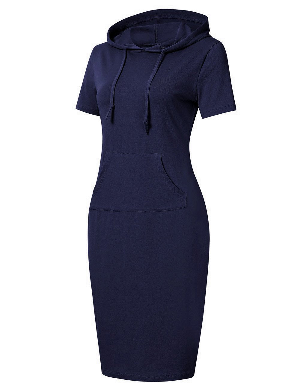 MISSKY Women Pullover Short Sleeve Pocket Sweatshirt Casual Dresses for Women (L,Navy)