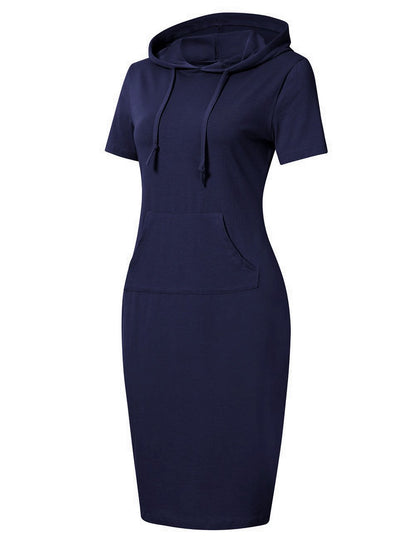 MISSKY Women Pullover Short Sleeve Pocket Sweatshirt Casual Dresses for Women (L,Navy)