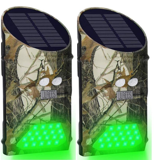 LILBEES Solar Powered Hog Feeder Light-Motion-Activated for Hogs,Deer,Pig Feeding and Yard Varmint Guarding-Campact Camouflage Green Lights Design for Outdoor Night Hunting for Games(G300) 2-Pack