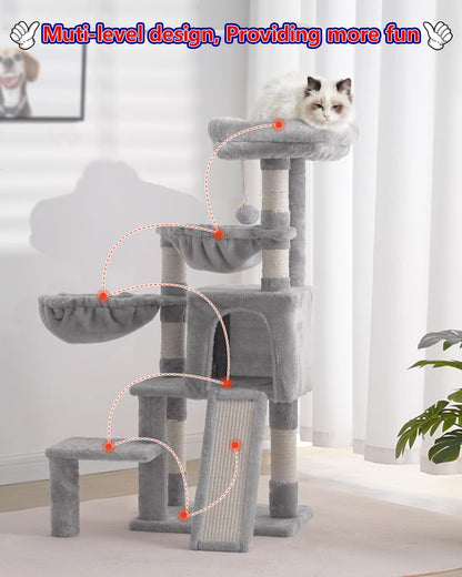Gitelsnour Cat Tree, Cat Tower with condo, 2 Baskets, Large Platform, Scratch Board, Cat Scratching Posts for Indoor Cats, Light Gray GCT003SW