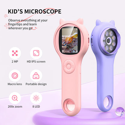 Portable Handheld Mini Digital Microscope for Kids - Educational Science Toys, Christmas & Birthday Gifts for Age 5 6 7 8 9 10 11 12 Girls & Boys (Pink)