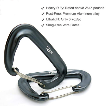 Outmate 12kN 3.2"x2" Heavy-Duty Carabiner Clips - Durable, Lightweight Aluminum Alloy Carabiners for Hiking, Camping, Keychains, Dog Leashes, Hammocks & More(Wire gate,2 Gray)