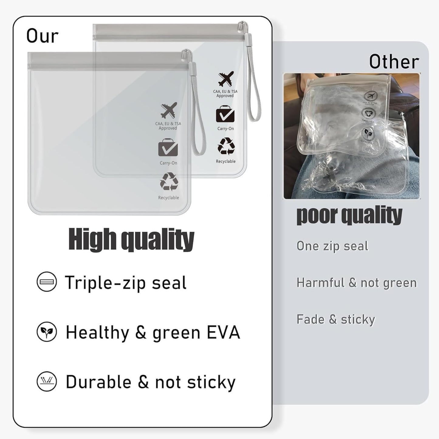 5Pcs Reusable TSA Approved Security Clear Toiletry Bag-Quart Size for EU UK & US Carry-on Regulations Security Waterproof & Leakproof Travel Bags for Liquids, Travel Accessories Holiday Essentials