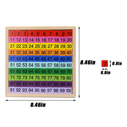 MERRYHEART Wooden Math Learning Board Toy, Montessori 1-100 Consecutive Numbers Wooden Hundred Digital Board, Educational Game for Kids with Storage Bag