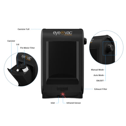 EYE-VAC Pro Touchless Vacuum, Automatic Dustpan, 1400W Bagless Canister for Salon and Pet Hair, Black