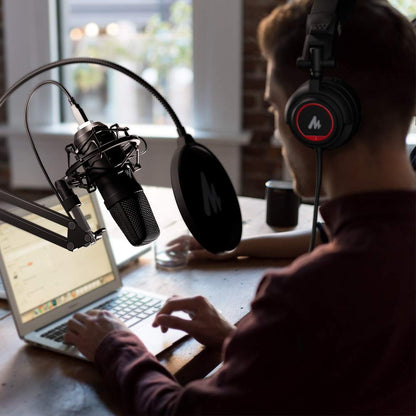 MAONO Microphone with Studio Headphone Set 192kHz/24bit Vocal Condenser Cardioid Podcast Mic Compatible with Mac and Windows, YouTube, Gaming, Live Streaming, Voice-Over (AU-A04H)