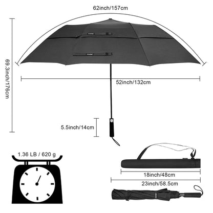 G4Free 62 Inch Portable Golf Umbrella Large Oversize Double Canopy Vented Windproof Waterproof Automatic Open Stick Umbrellas for Men Women(Black)