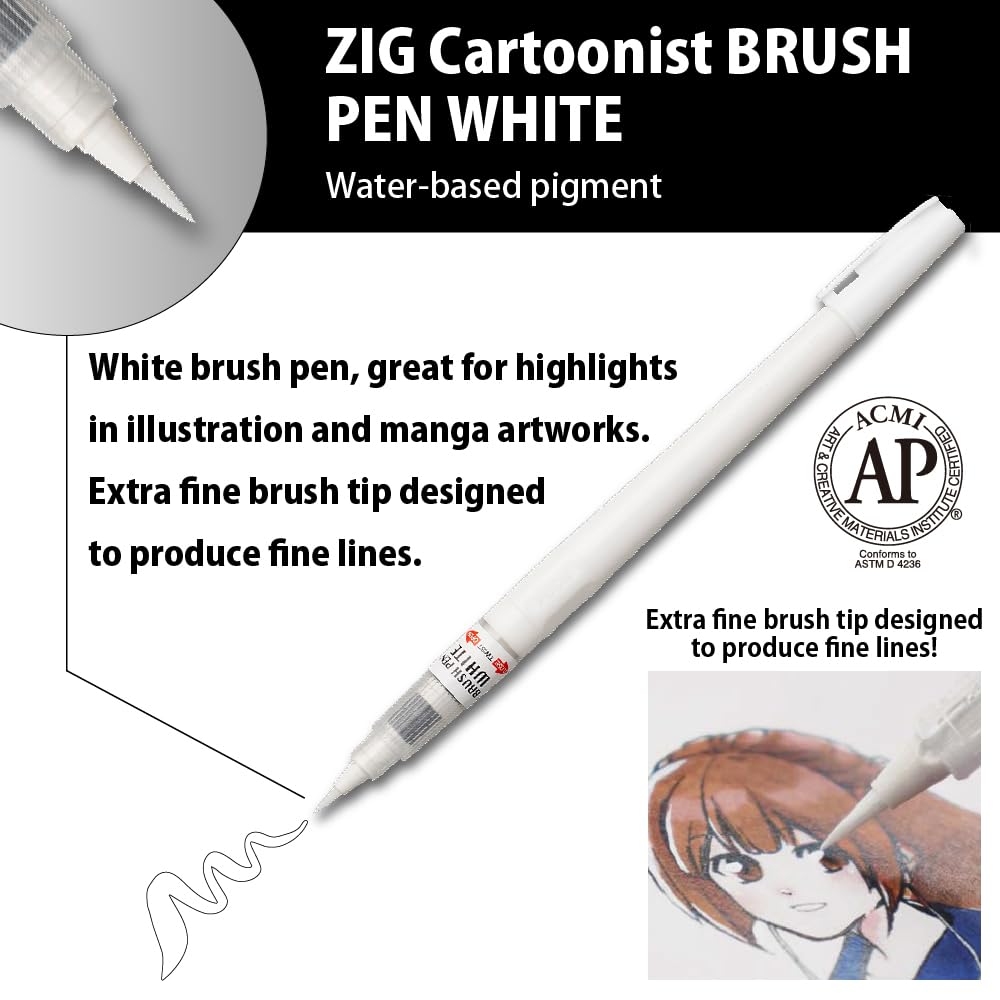 Kuretake Zig Inktober pen set, for Illustration, Manga Drawing, Lettering and Calligraphy, Professional Artist, Made in Japan (White(3pcs.))