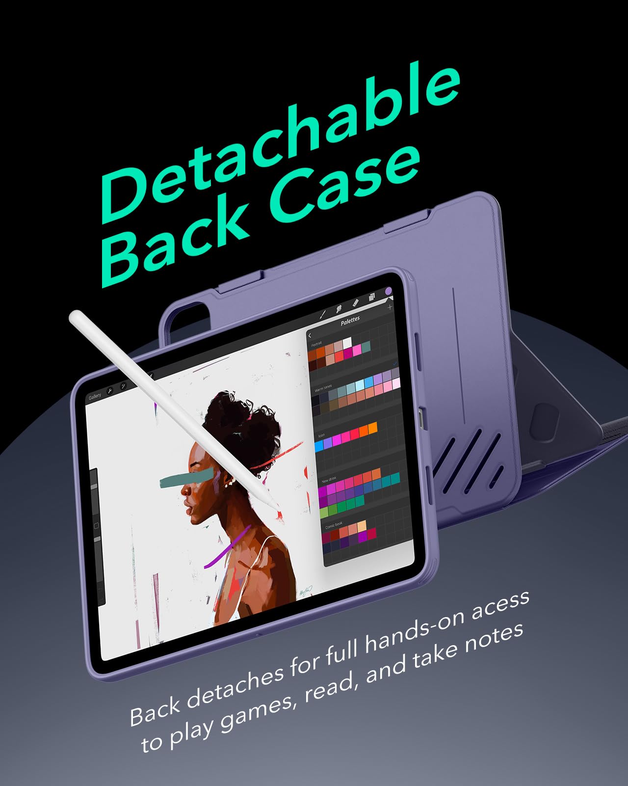 ESR for iPad Pro 11 Inch Case (M4) 2024 5th Gen, Rotating Case with Removable Magnetic Cover, Adjustable Portrait/Landscape Stand with Raised Screen View, 9 Standing Angles, Shift Series, Purple